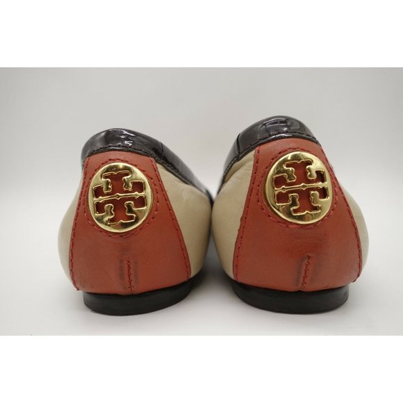 Tory Burch Logo Beige Orange Leather Buckle Toe Slip On Flats Shoes Women's 6 M - Picture 7 of 11